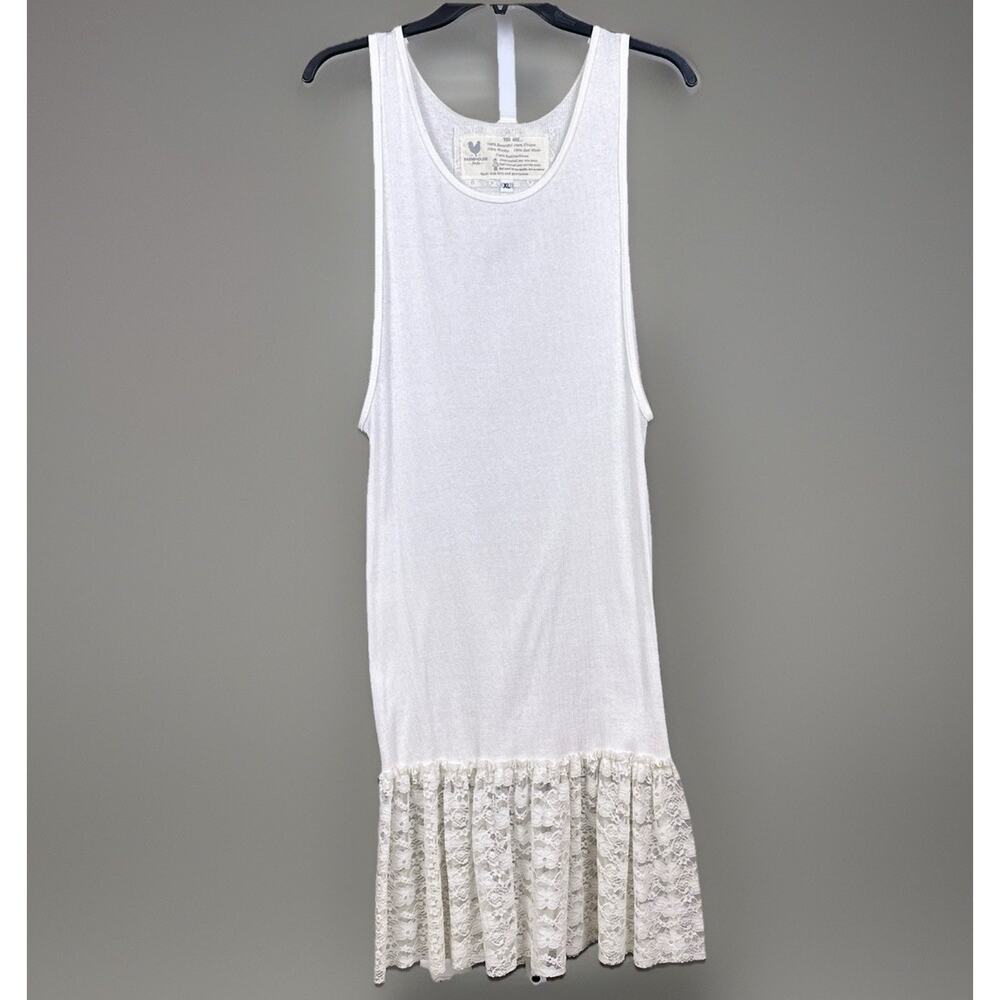 Farmhouse Frocks Tank Dress Size XL Wns White Lace Ruffle Hem Ribbed Scoop